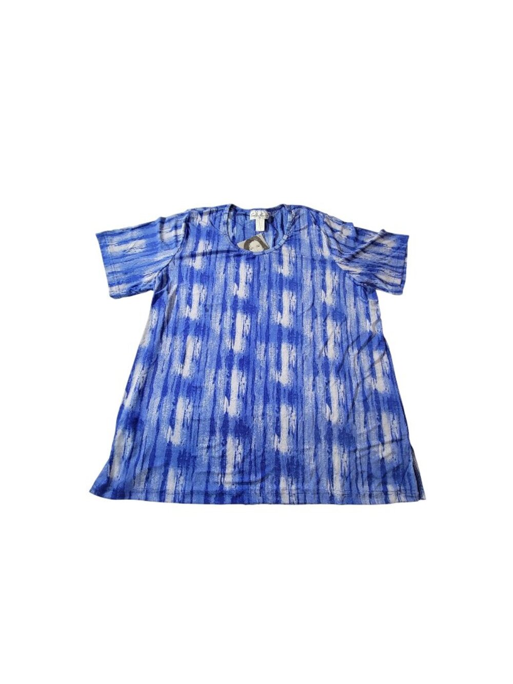 Carolyn Strauss Womens  Blue & White Striped V-Neck Short Sleeve Tunic Top 2X